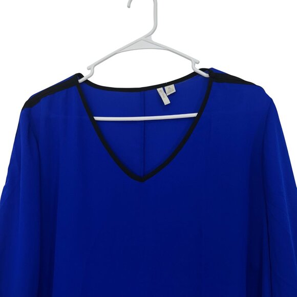 Est 1946 Womens Royal Blue Top Blouse XL V-Neck Ruched 3/4 Sleeve W/ Black Trim - Picture 10 of 10